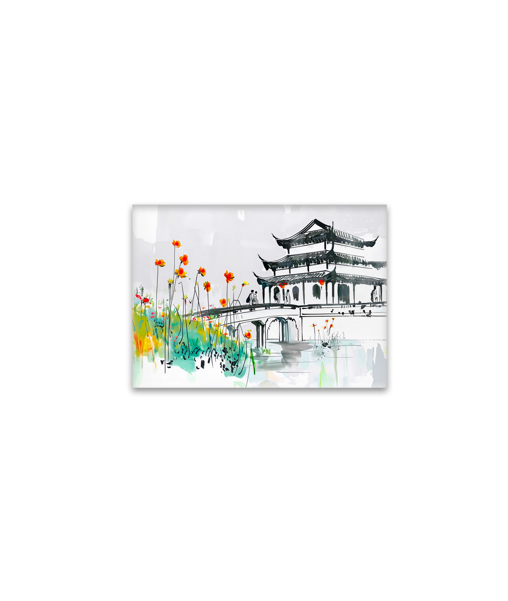 raxxa Glas-Magnet: Chinese Temple by a Flowering Pond