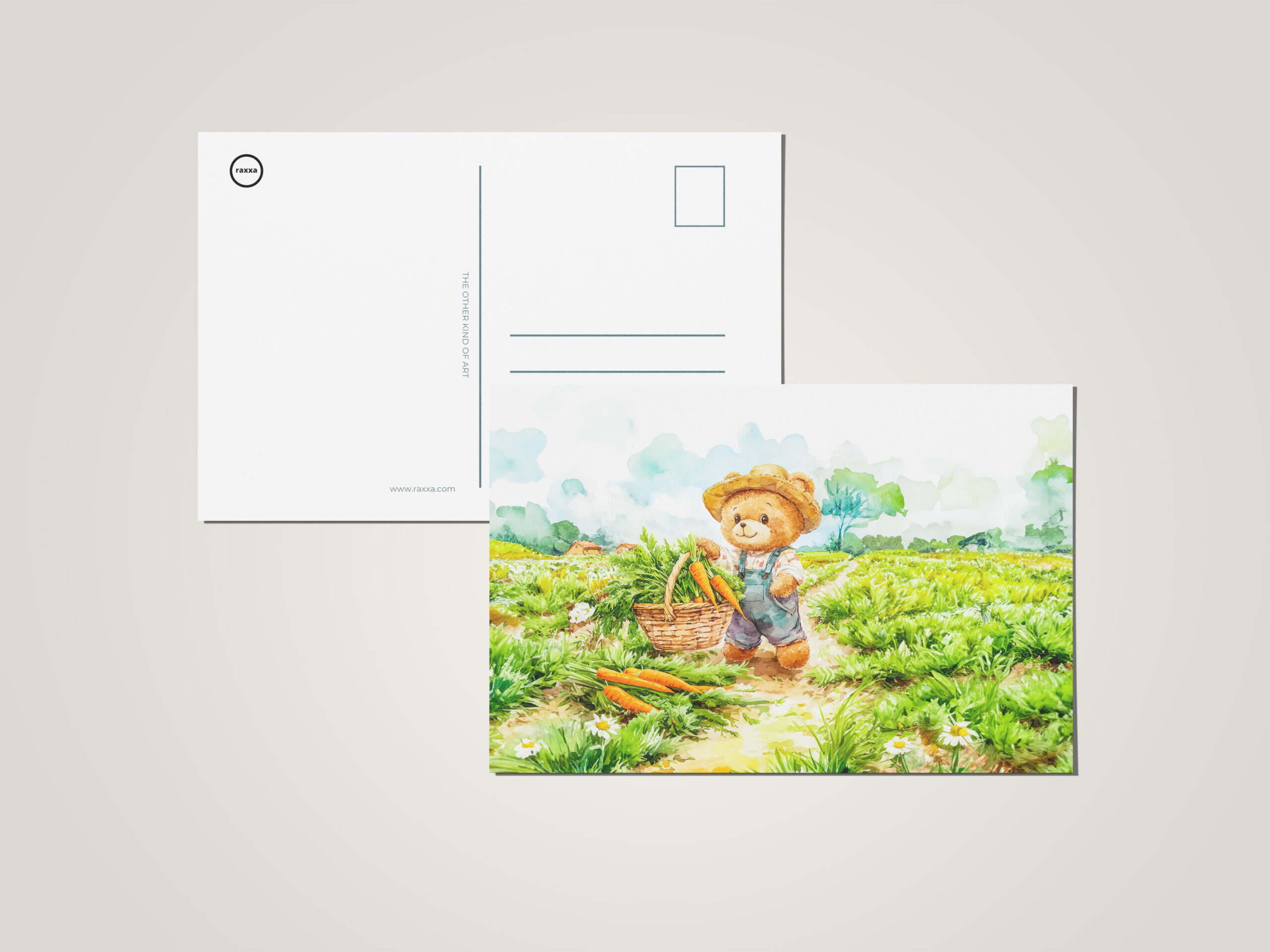 raxxa Postkarte: Teddy Bear Carrying a Basket of Carrots