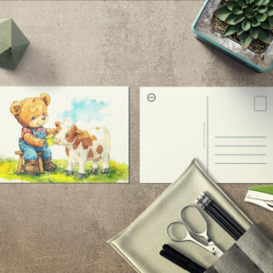 raxxa Postkarte: Teddy Bear Feeding a Calf