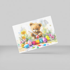 raxxa Postkarte: Teddy Bear Painting Easter Eggs