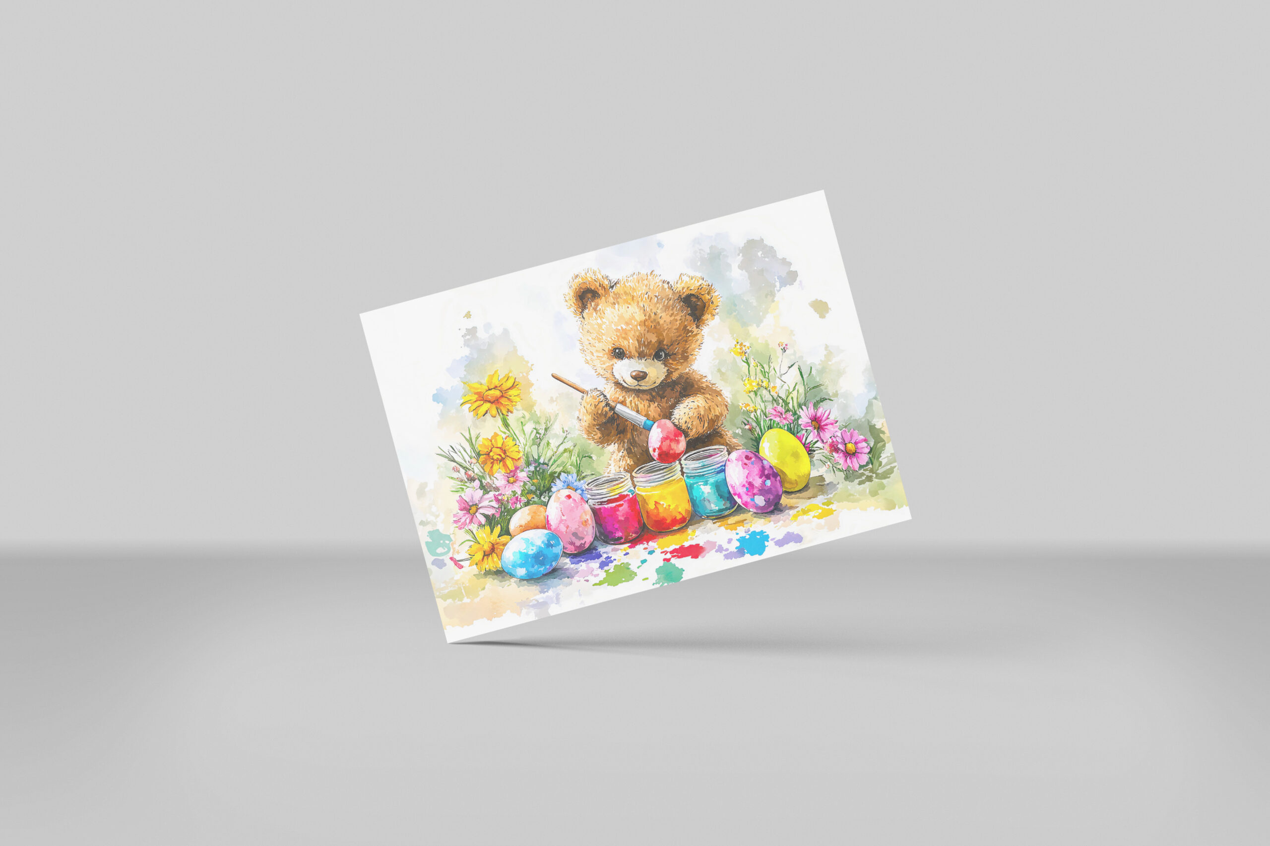 raxxa Postkarte: Teddy Bear Painting Easter Eggs