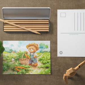 raxxa Postkarte: Teddy Bear Harvesting Carrots in a Field