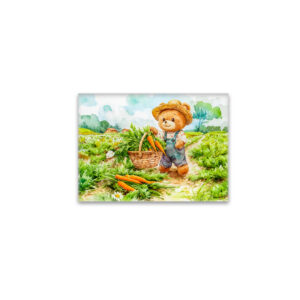 raxxa Glas-Magnet: Teddy Bear Harvesting Carrots in a Field