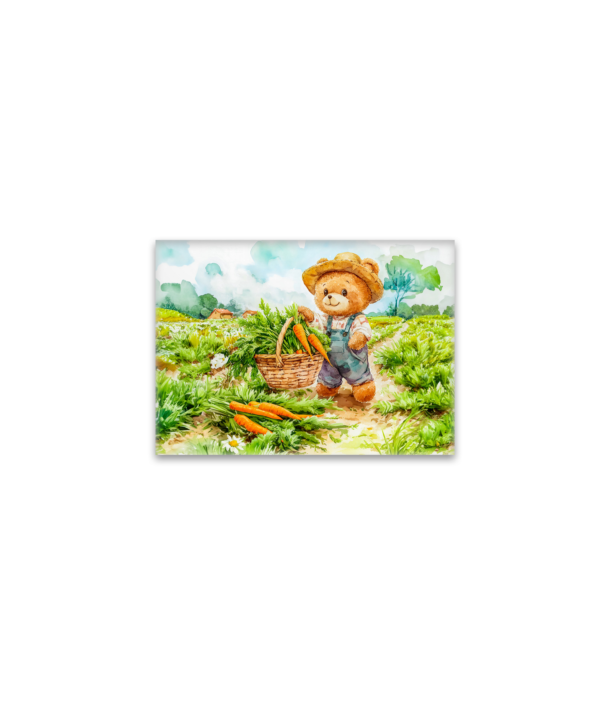 raxxa Glas-Magnet: Teddy Bear Harvesting Carrots in a Field