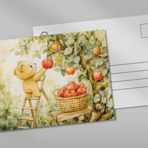 raxxa Postkarte: Teddy Bear Harvesting Apples with Ladder