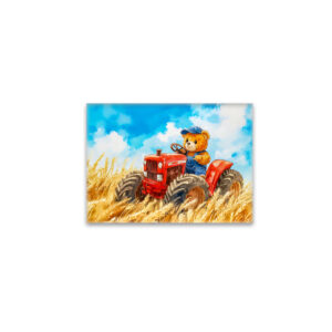 raxxa Glas-Magnet: Teddy Bear Driving a Tractor in Wheat Field