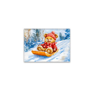 raxxa Glas-Magnet: Teddy Bear Sledding Downhill in Winter