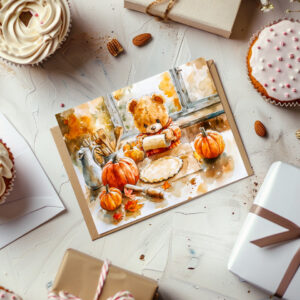 raxxa Postkarte: Teddy Bear Baking a Pumpkin Pie