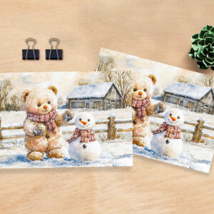 raxxa Postkarte: Teddy Bear Building a Snowman