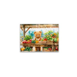 raxxa Glas-Magnet: Teddy Bear Selling Fruit at Farmers Market