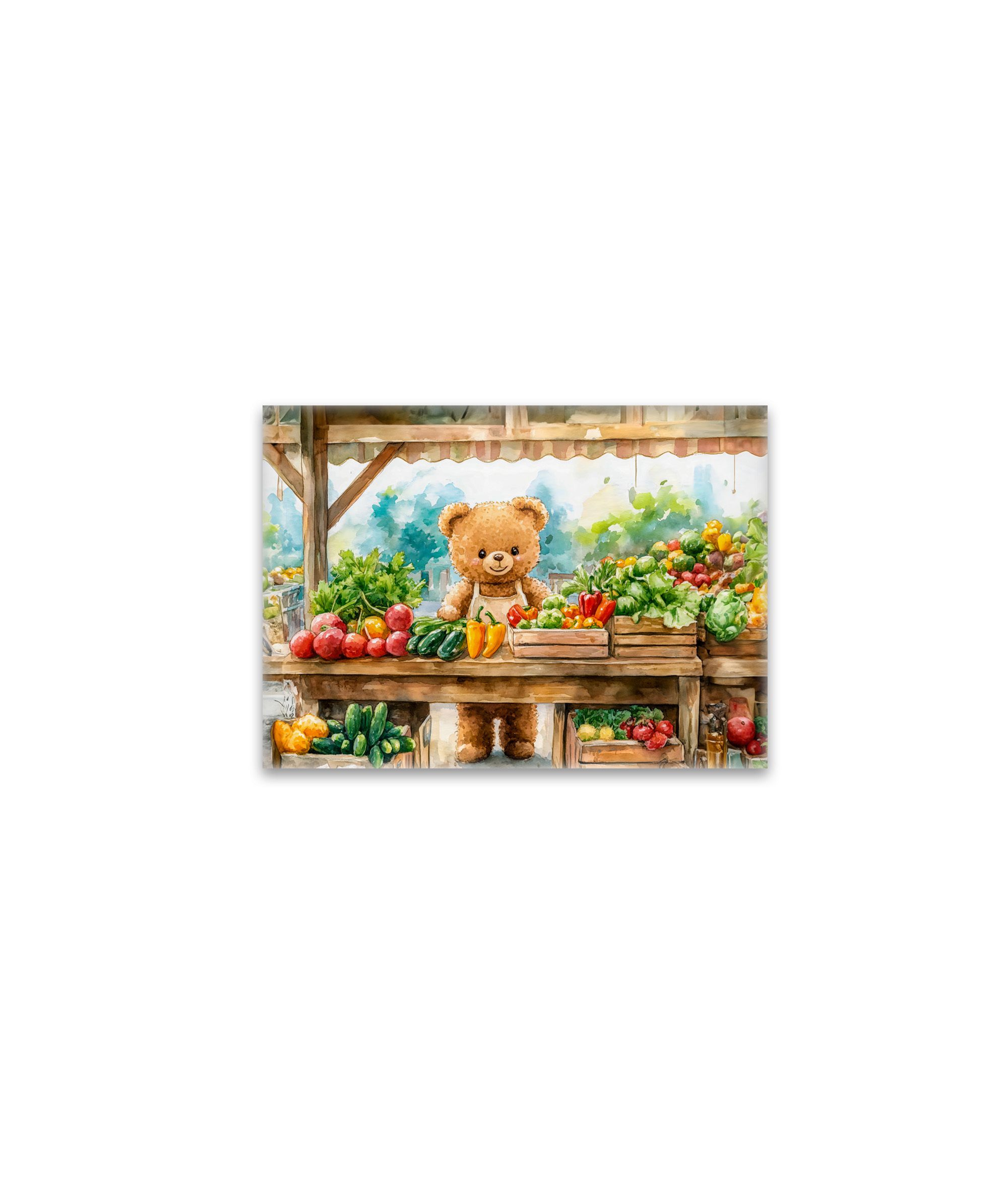 raxxa Glas-Magnet: Teddy Bear Selling Fruit at Farmers Market