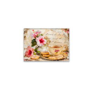 raxxa Glas-Magnet: Hibiscus Blossoms with Fantasy Script and Tea Cup