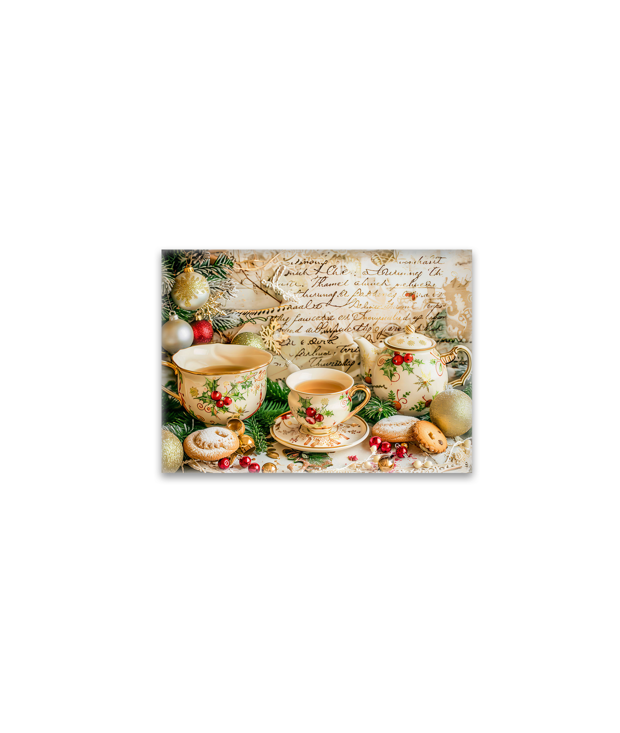 raxxa Glas-Magnet: Christmas Teapot Set with Pine Green and Ornaments