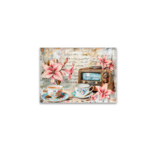 raxxa Glas-Magnet: Pink Lily with Antique Radio Receiver