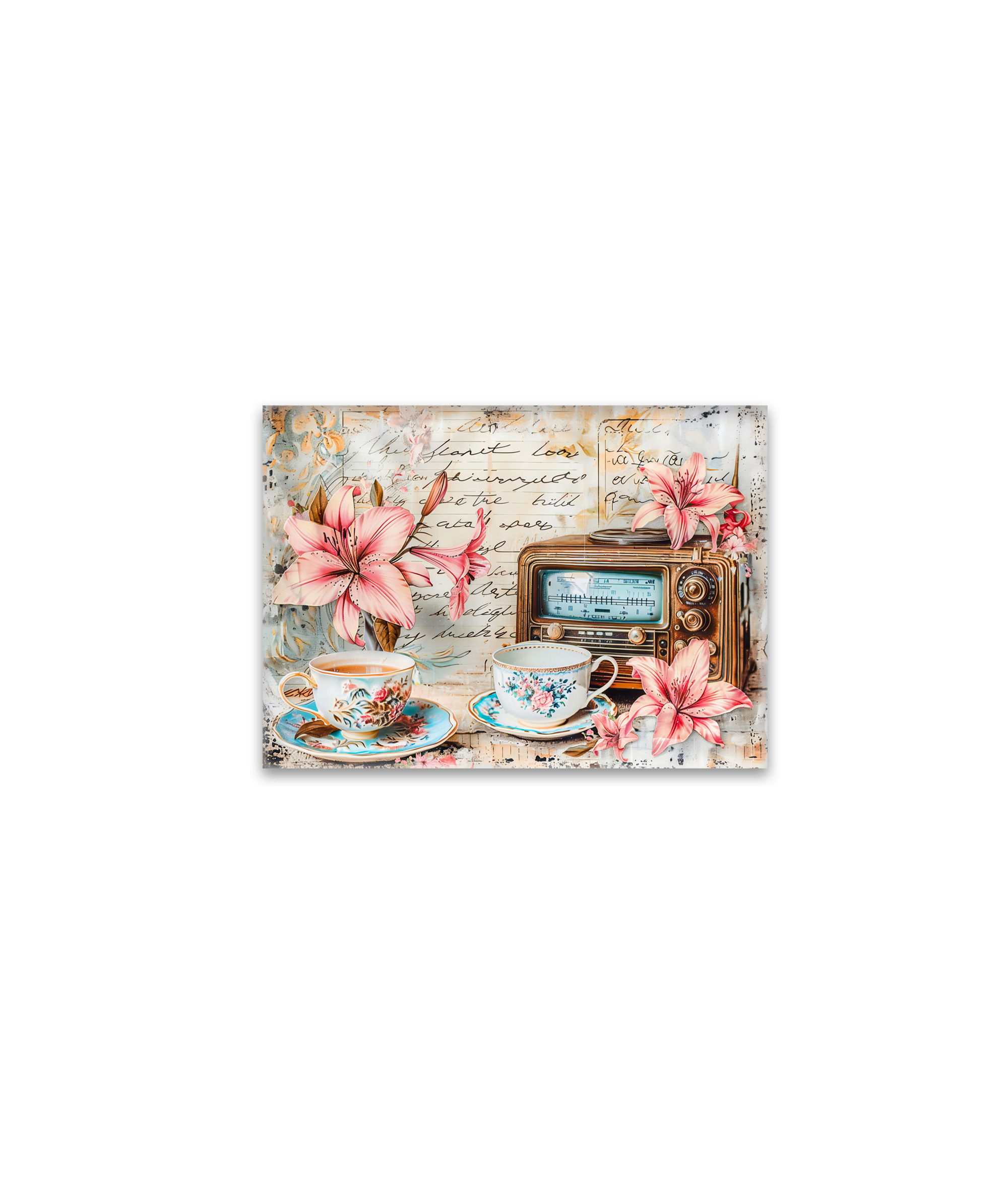 raxxa Glas-Magnet: Pink Lily with Antique Radio Receiver