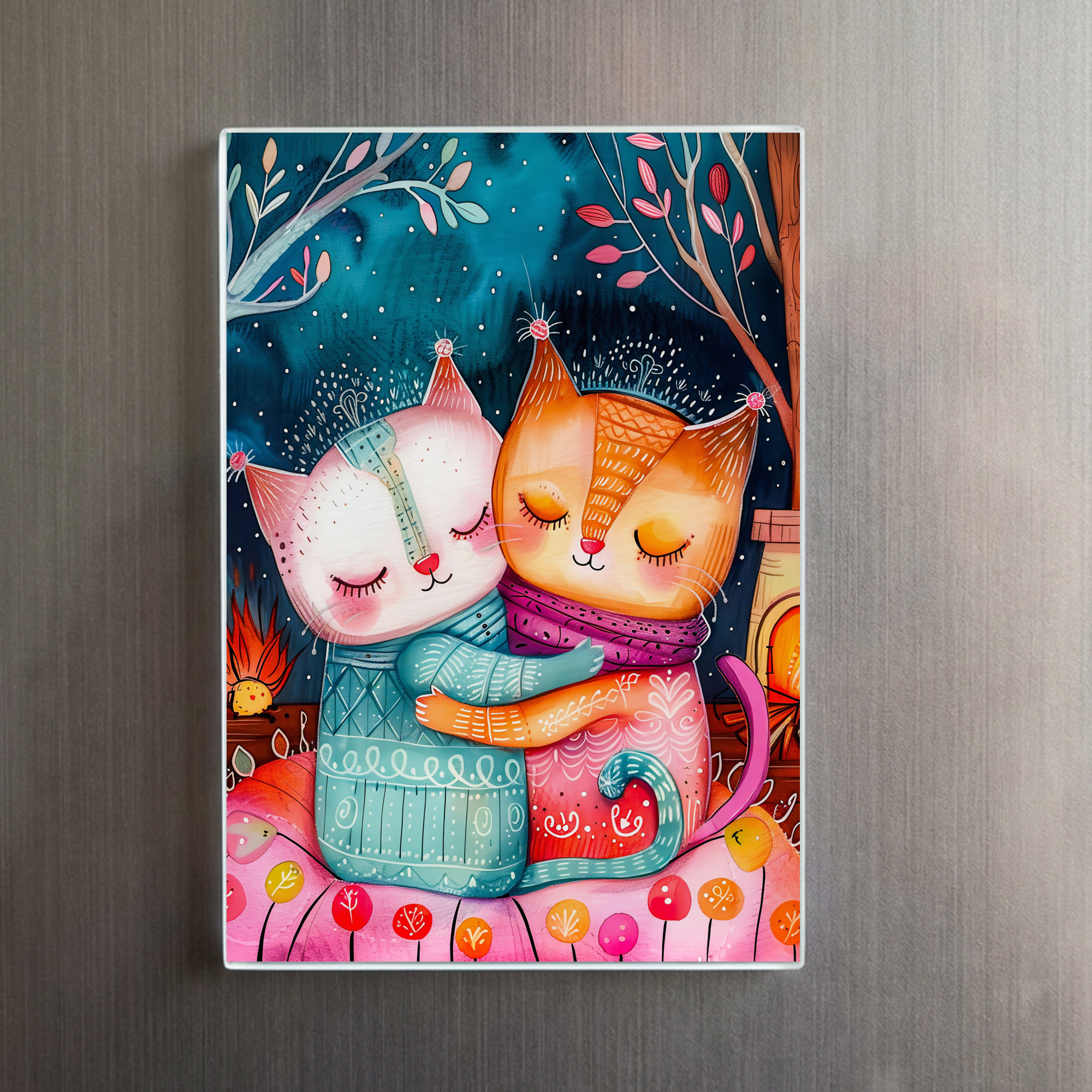 raxxa Glas-Magnet: Illustration of two cats hugging in a cozy setting - Image 2