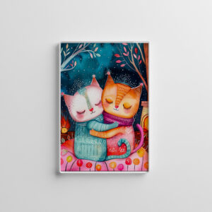 raxxa Glas-Magnet: Illustration of two cats hugging in a cozy setting