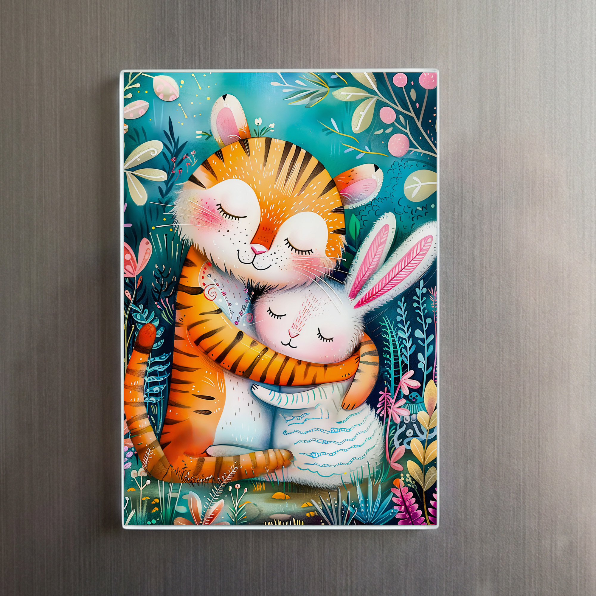 raxxa Glas-Magnet: Tiger and Rabbit Embrace on in night time at forest - Imagen 2