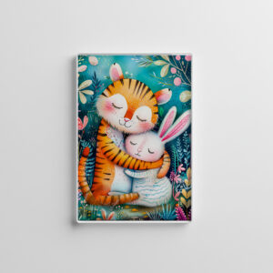 raxxa Glas-Magnet: Tiger and Rabbit Embrace on in night time at forest