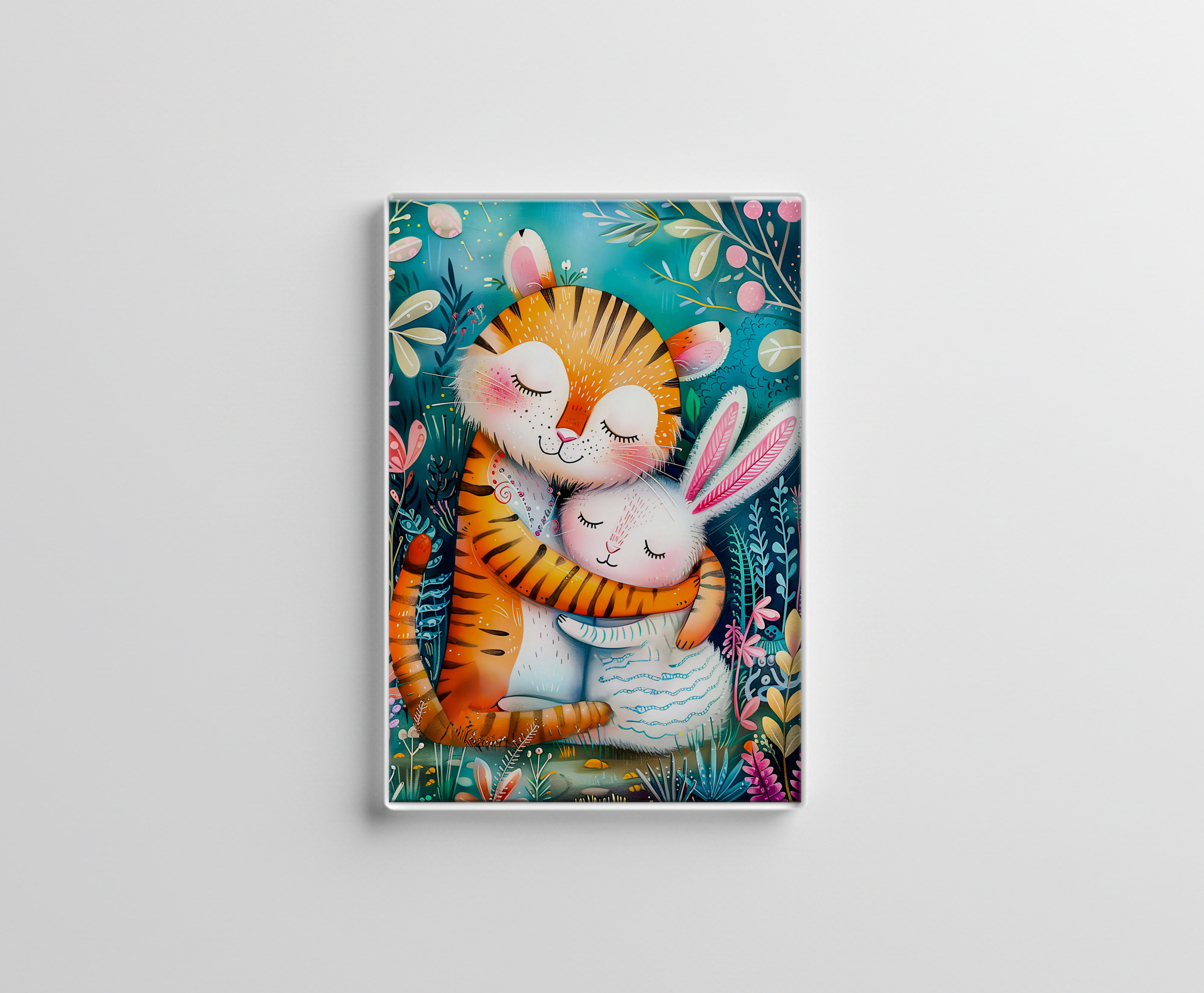 raxxa Glas-Magnet: Tiger and Rabbit Embrace on in night time at forest