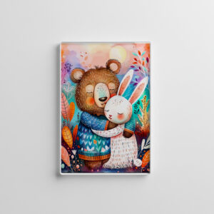 raxxa Glas-Magnet: Brown Bear and Rabbit Hugging Illustration