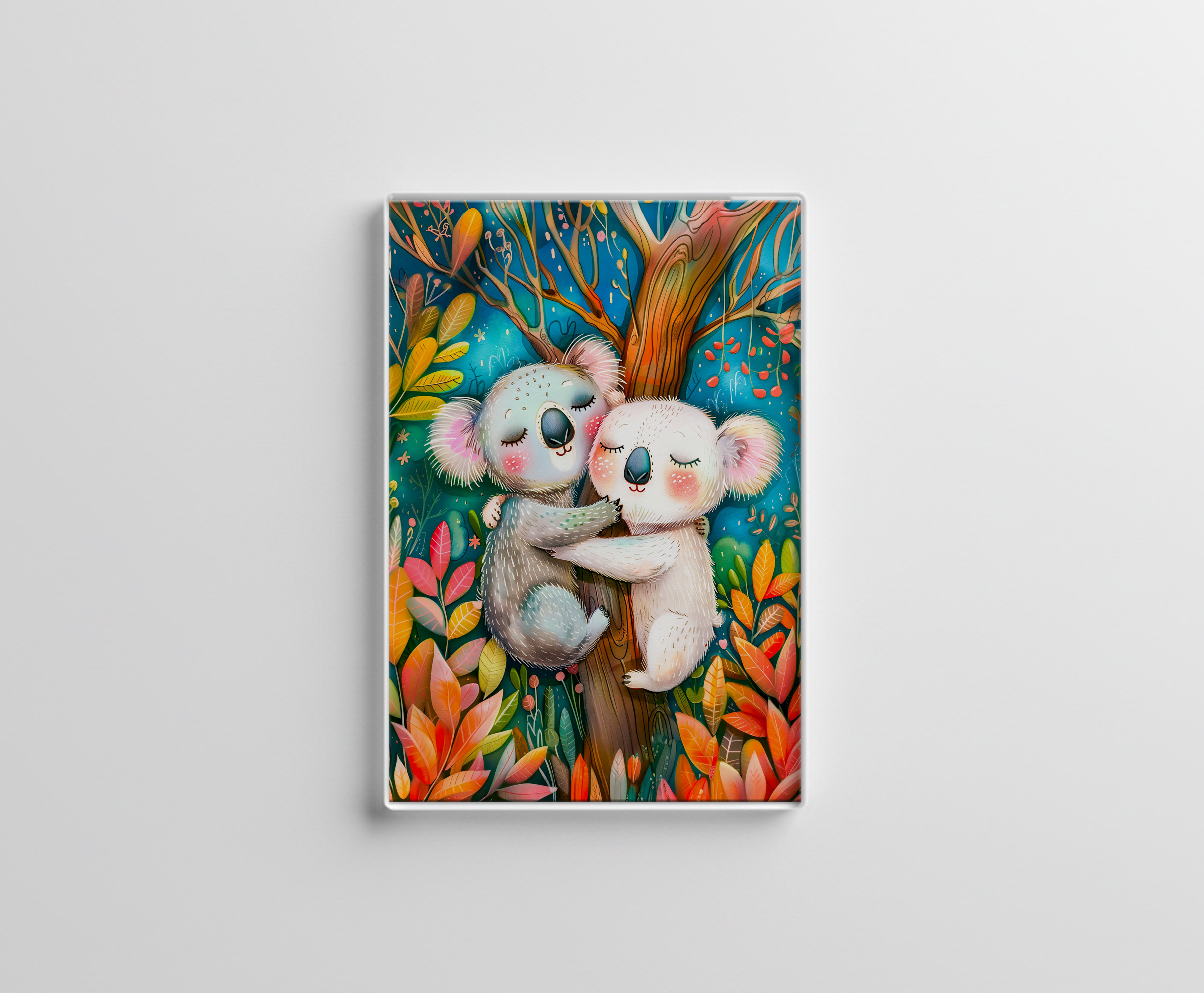 raxxa Glas-Magnet: Illustration of koalas hugging in eucalyptus forest