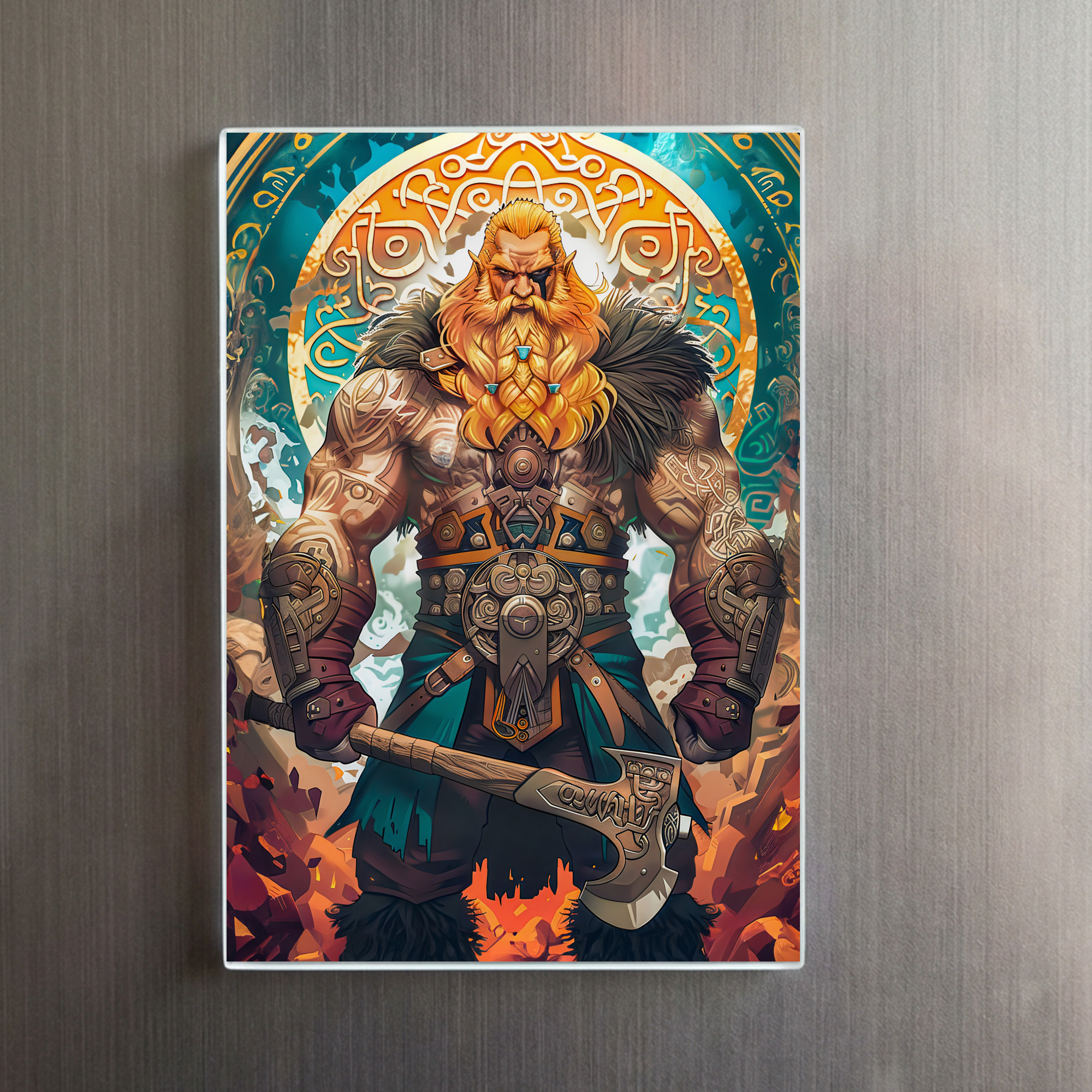 raxxa Glas-Magnet: Vibrant Viking Warrior with Axe Norse Mythology Comic – Image 2