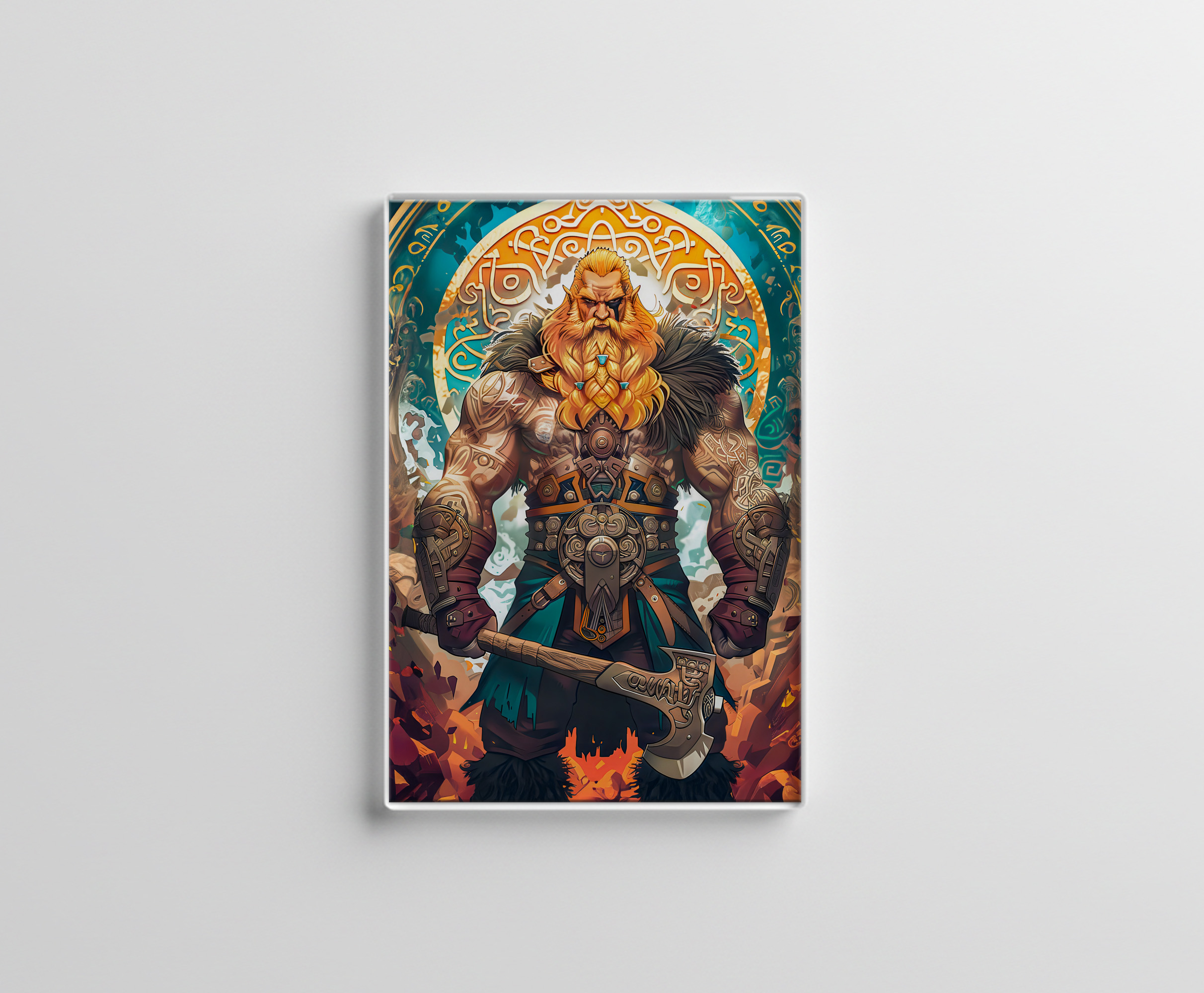 raxxa Glas-Magnet: Vibrant Viking Warrior with Axe Norse Mythology Comic