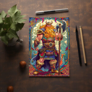 raxxa Postkarte: Viking Illustration Of Shieldmaiden Vow Beneath Thunderous Gray Skies