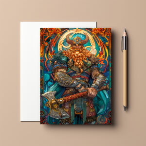 raxxa Postkarte: Viking Illustration Of Nine Worlds Saga Through Cosmic Yggdrasil Realms