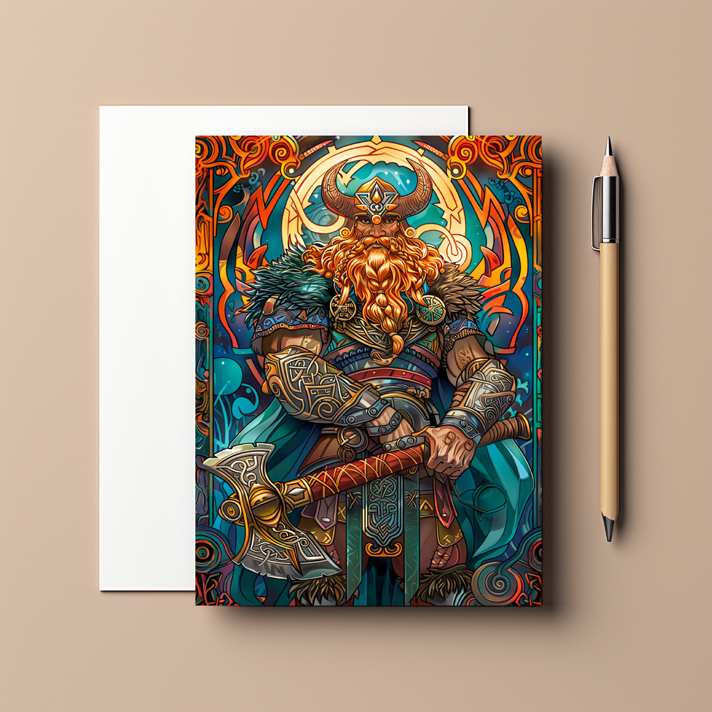 raxxa Postkarte: Viking Illustration Of Nine Worlds Saga Through Cosmic Yggdrasil Realms