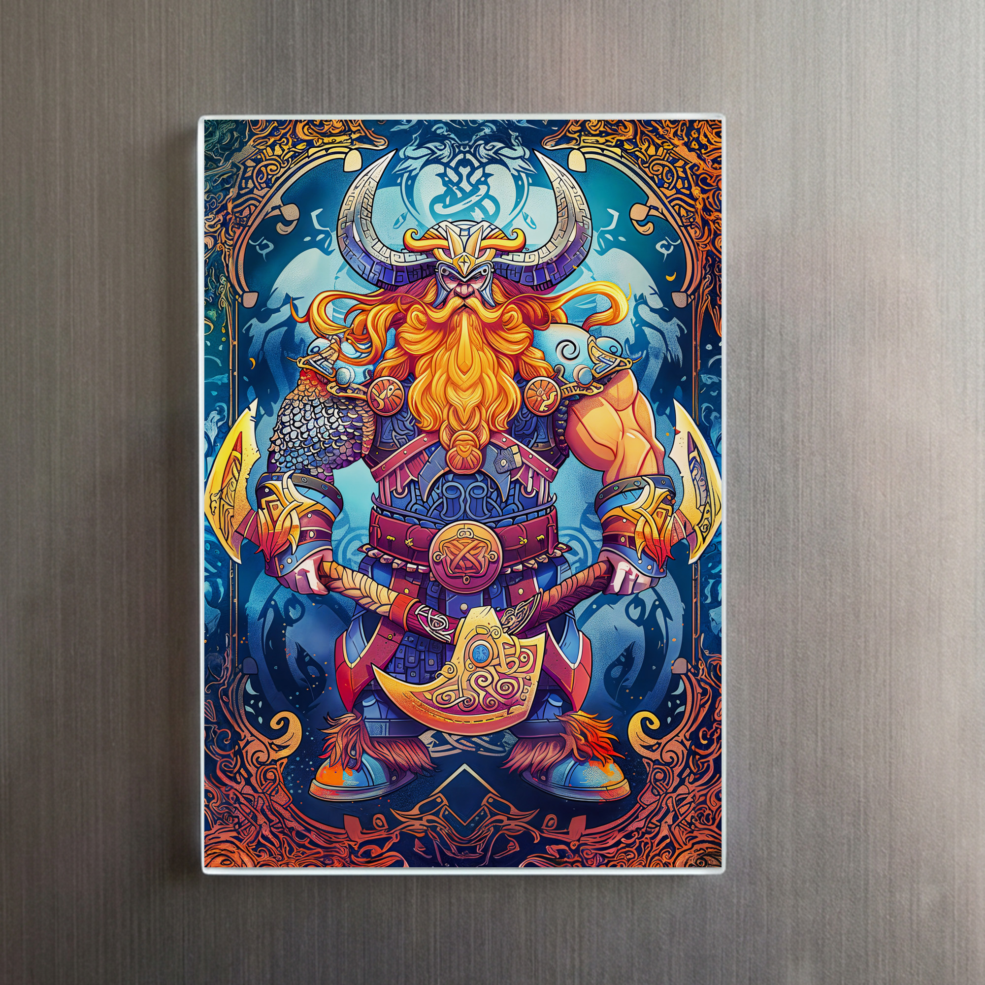 raxxa Glas-Magnet: Viking Illustration Of Fallen Hammer Reforged In Fiery Blacksmith Forge – Bild 2