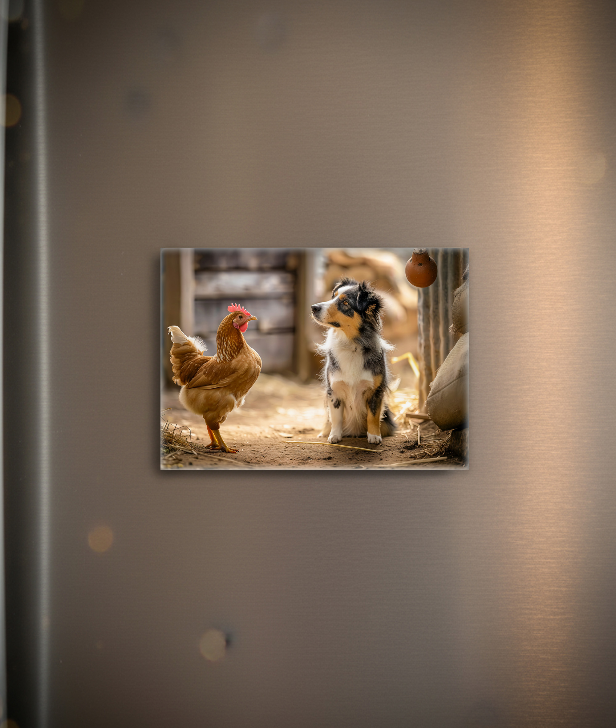 raxxa Glas-Magnet: Small Shepherd Dog and Chicken in the Henhouse