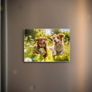 raxxa Glas-Magnet: Summer Sprint- Two Dogs Frolicking in Herb-Filled Meadow