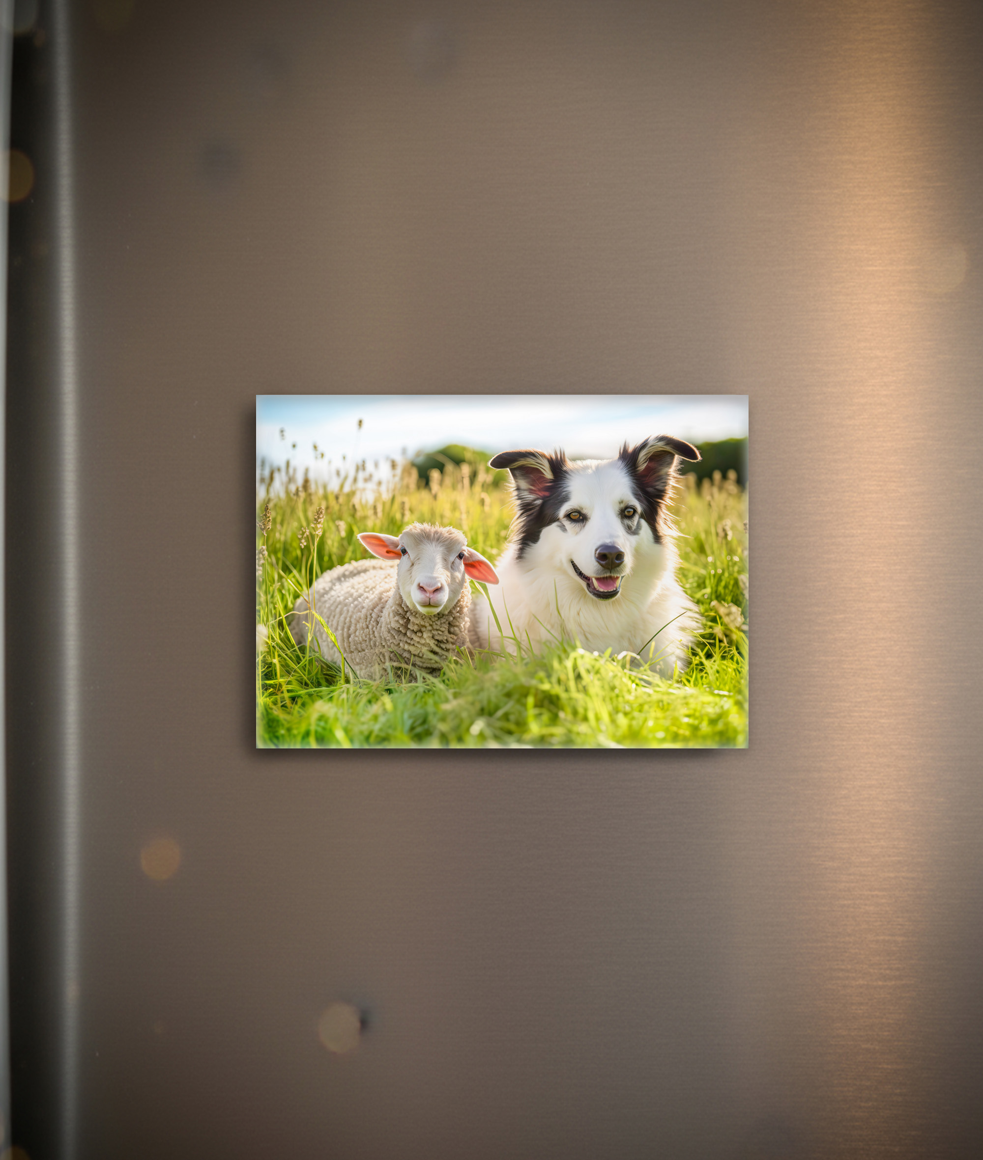raxxa Glas-Magnet: Shepherd Dog and Sheep Resting Together in Meadow