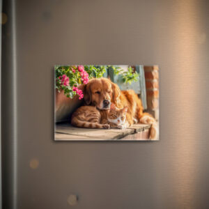 raxxa Glas-Magnet: Labrador and Red Cat Snooze Together by Flowerpots