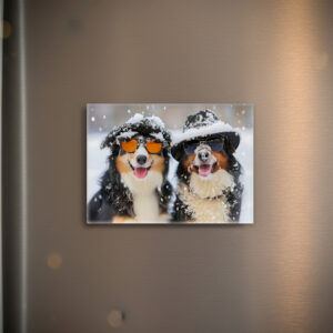 raxxa Glas-Magnet: Snow Buddies- Two Bernese Mountain Dogs Enjoying Winter Wonderland