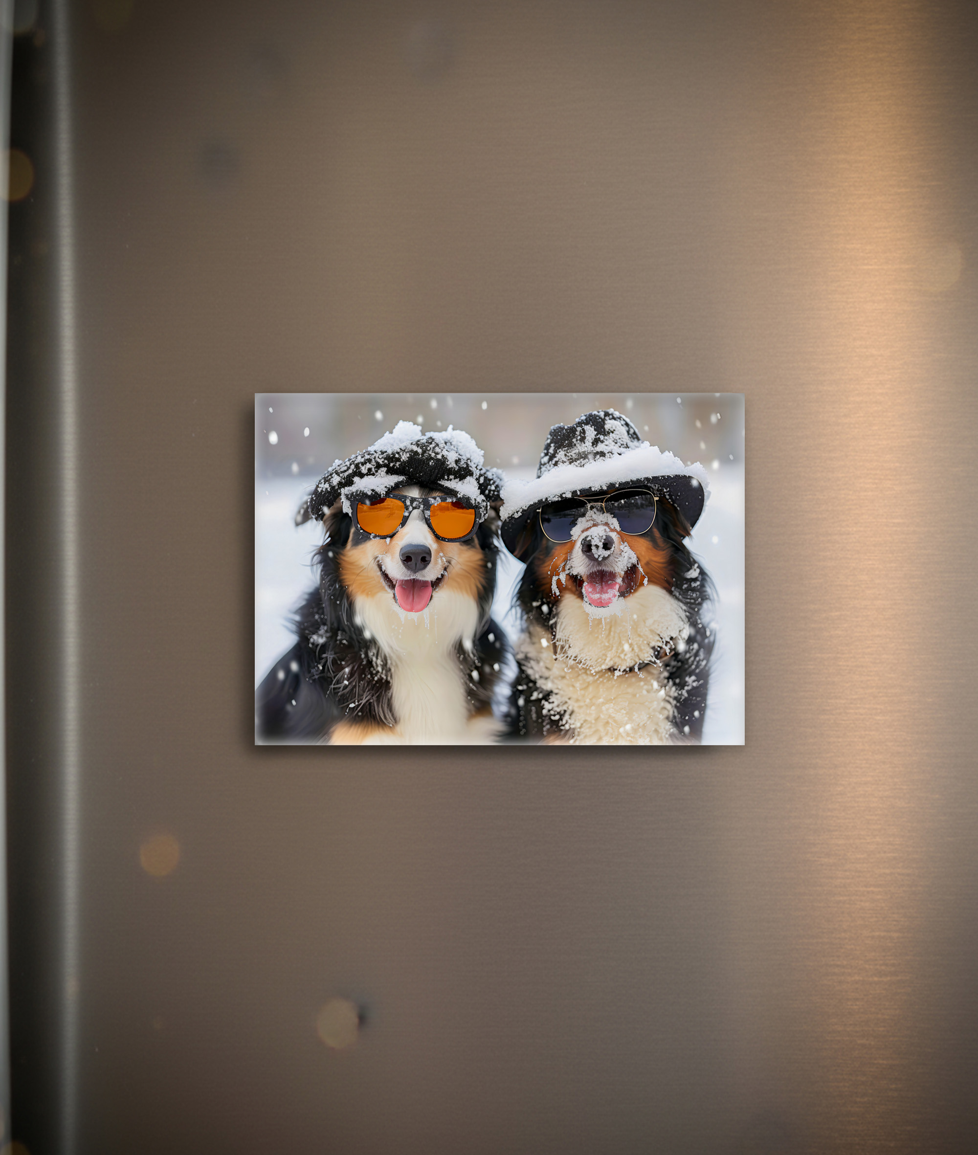 raxxa Glas-Magnet: Snow Buddies- Two Bernese Mountain Dogs Enjoying Winter Wonderland
