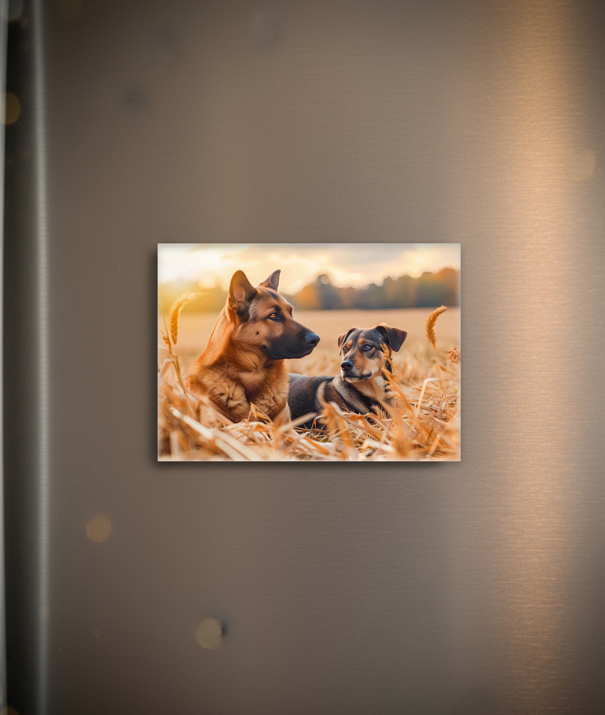 raxxa Glas-Magnet: German Shepherd and Canine Pal Sit in Wheat Field