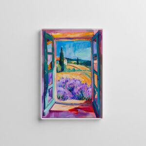 raxxa Glas-Magnet: Open French Doors Over Lavender Fields With Cypress Trees And Wheat