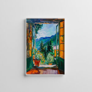 raxxa Glas-Magnet: Mediterranean Balcony View Toward South Tyrolean Mountains With Blooming Flower Pot