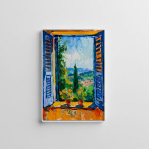 raxxa Glas-Magnet: Terrace View Toward Mountainous Mediterranean Landscape With Tall Cypress Trees Nearby