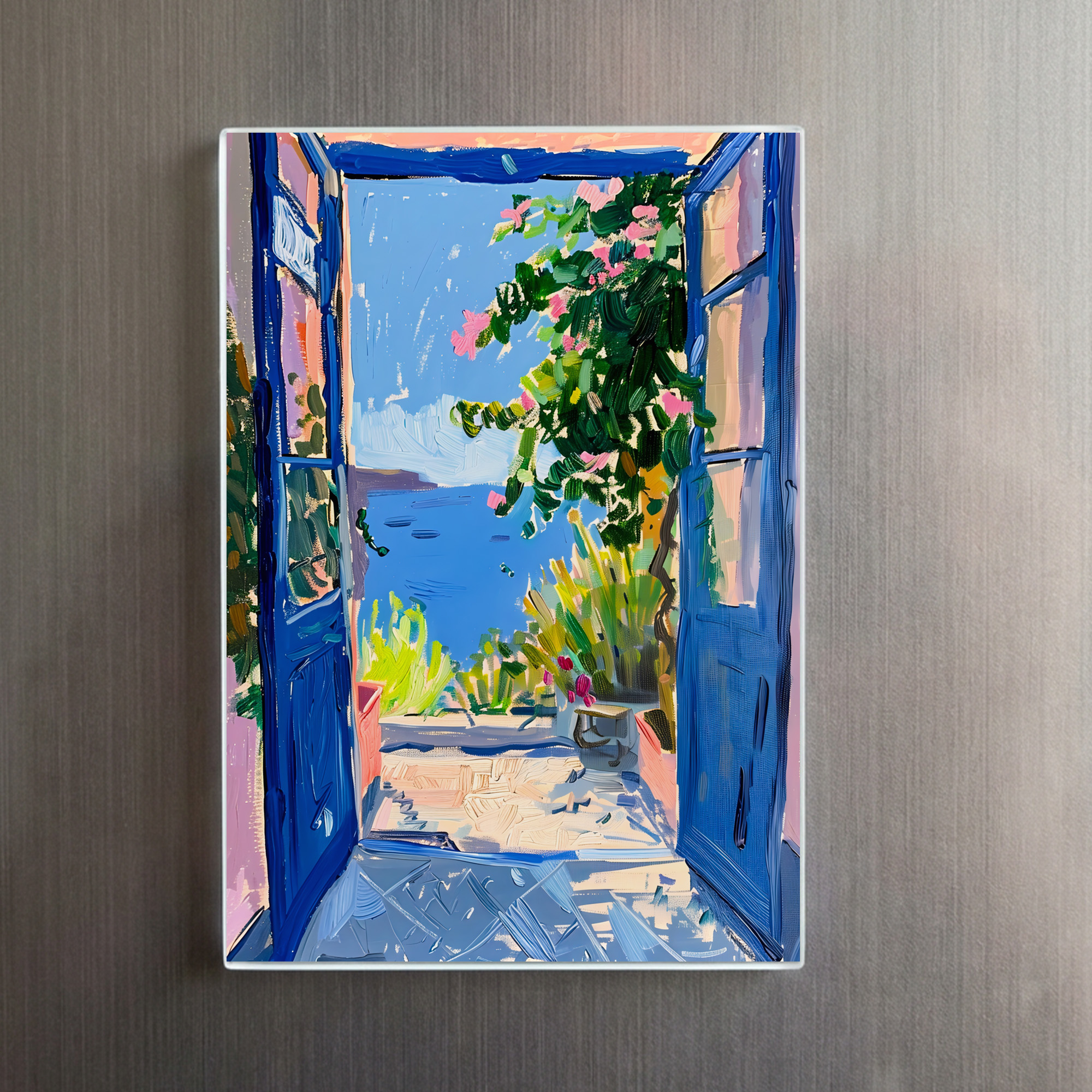 raxxa Glas-Magnet: Mediterranean Terrace View Through Open Door With Blooming Bougainvillea Frame - Imagen 2