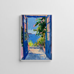 raxxa Glas-Magnet: Mediterranean Terrace View Through Open Door With Blooming Bougainvillea Frame