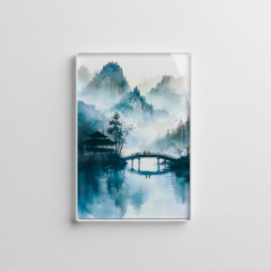 raxxa Glas-Magnet: Mountain Landscape In China With Temple And Bridge In Blue‑Green Tones