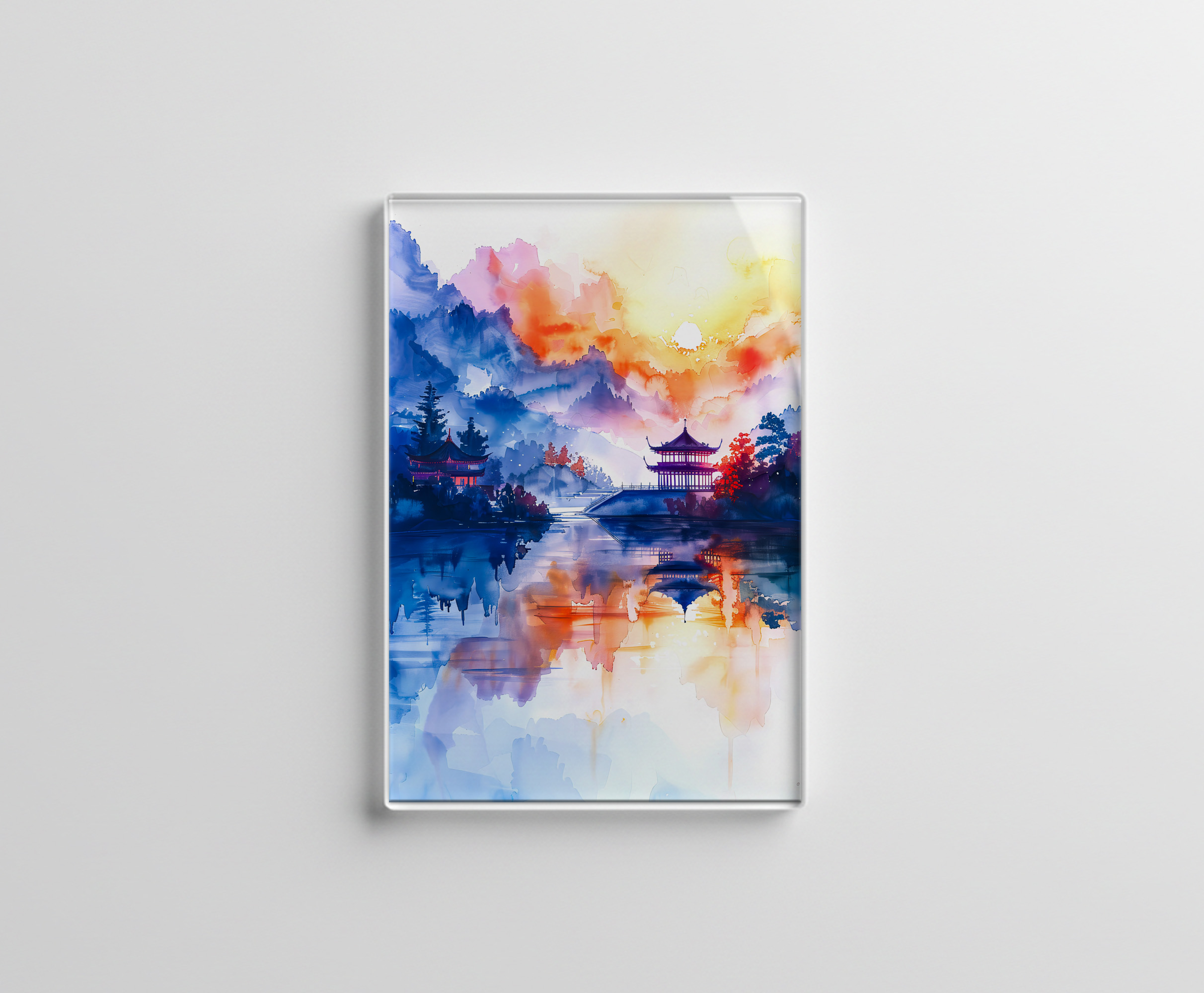 raxxa Glas-Magnet: Mountain Landscape In China With Temple In Blue, Yellow And Red Tones