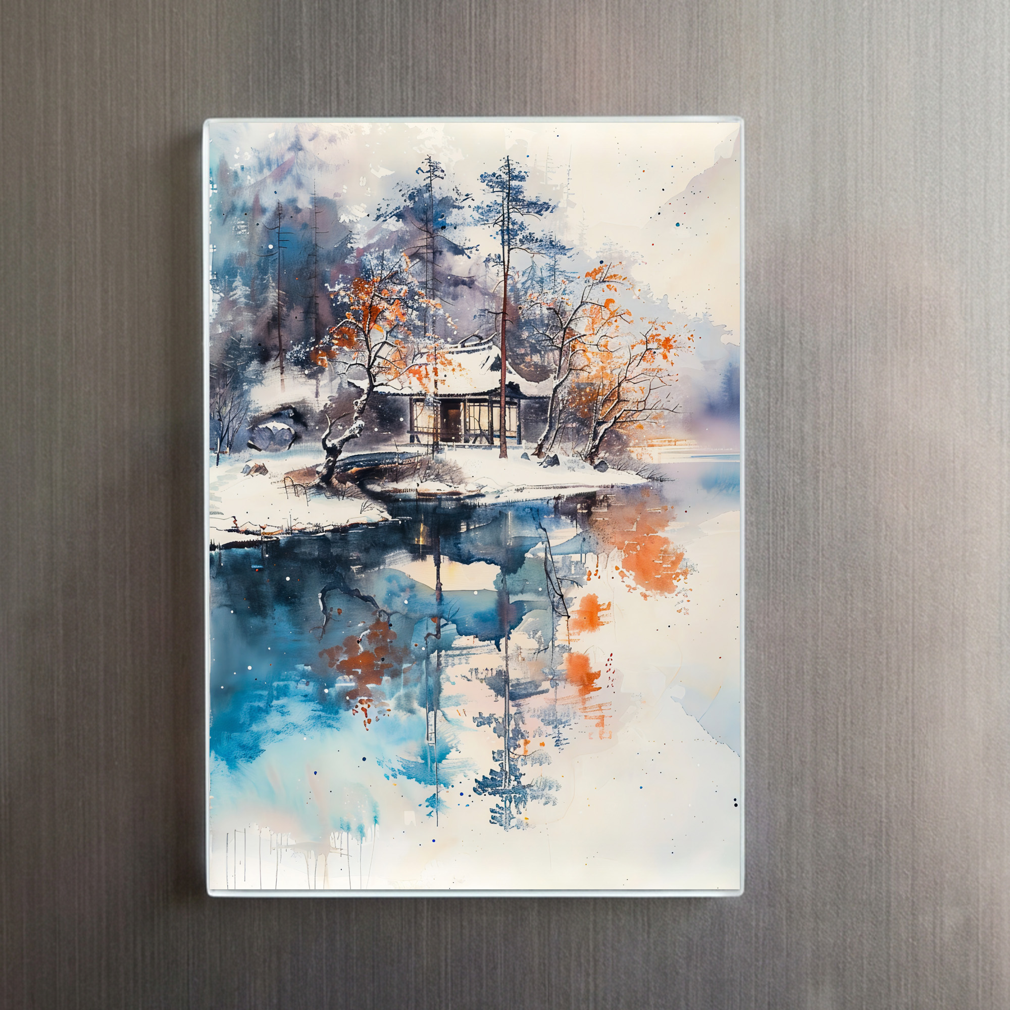 raxxa Glas-Magnet: Temple At Autumn Lakeshore In Mountain Landscape With Chinese Ink Style – Bild 2