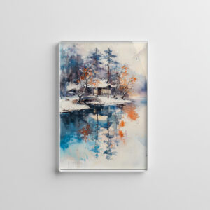 raxxa Glas-Magnet: Temple At Autumn Lakeshore In Mountain Landscape With Chinese Ink Style
