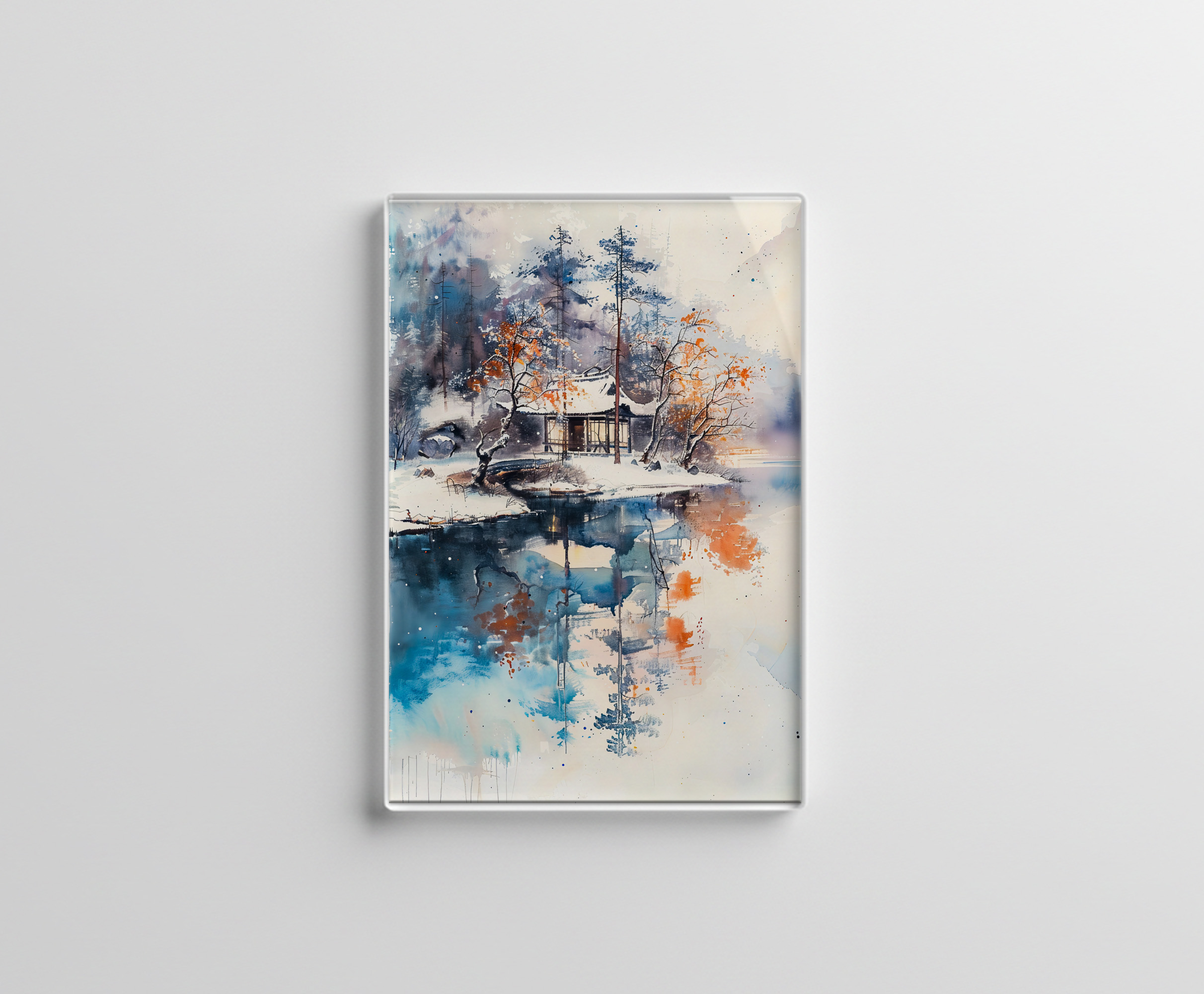 raxxa Glas-Magnet: Temple At Autumn Lakeshore In Mountain Landscape With Chinese Ink Style