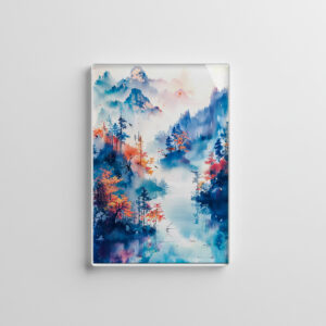 raxxa Glas-Magnet: Autumn Landscape With Colorful Trees, River And Misty Mountain Panorama In Chinese Ink